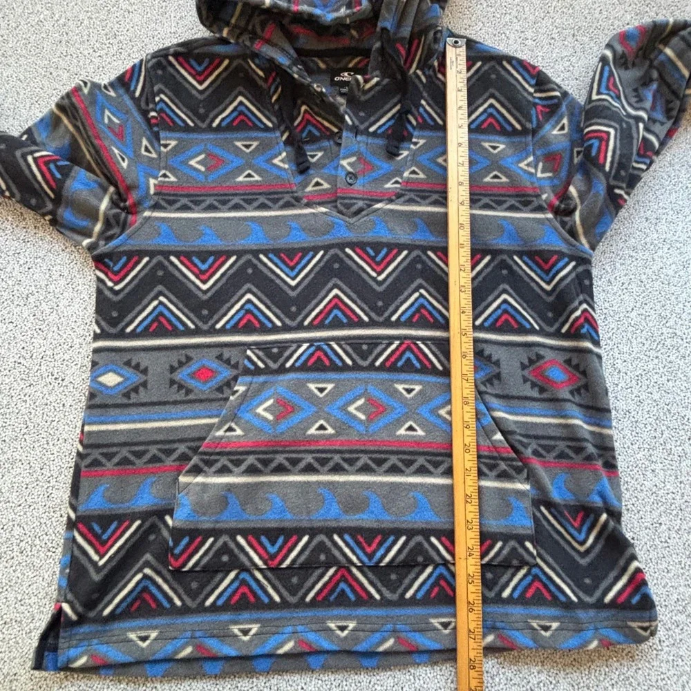 O'Neill Fleece Hoodie Aztec Tribal Men's L Patterned Pullover Pouch 3 Button